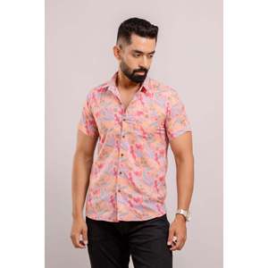 Chemise décontractée en coton pour homme, imprimé floral rose, manches courtes, respirante, en popeline tissée satinée, tailles XL à 6XL, style occidental - Product Image 1