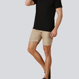 Venta caliente por encargo PROPIO Su logotipo impreso cintura elástica 2 bolsillos poliéster/algodón Color sólido OEM pantalones cortos de verano para hombres - Product Image 5