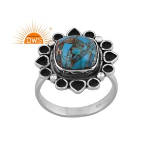 Venta caliente plata esterlina oxidada Natural Mojave cobre turquesa piedra preciosa declaración anillo personalizado joyería fabricante - Product Image 1