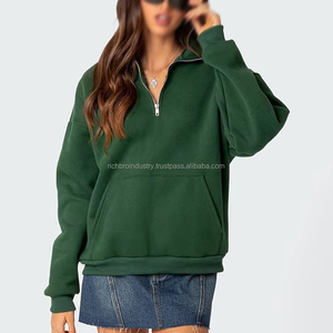 Sudadera Corta con Capucha y Media Cremallera para Mujer, de Algodón Grueso de 400 GSM, con Logotipo Personalizado y Emblema, al por Mayor - Product Image 1
