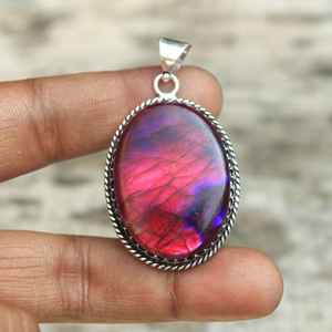 Colgante de labradorita Flash rojo Plata de Ley 925 hecho a mano estilo bohemio joyería Vintage oro elegante uso diario regalo para ella - Product Image 4