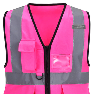 Gilet de travail pour hommes 100% vestes en polyester vêtements de travail haute visibilité gilet de sécurité réfléchissant fermeture éclair avant dos maille-gilet d'entraînement - Product Image 6