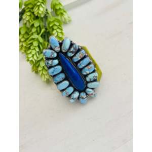 Navajo Handmade <b>Adjustable</b> Sterling Silver Cluster <b>Ring</b> with Multi-Stone Bezel Setting Statement Fine Jewelry for Everyday Wear - Product Image 4