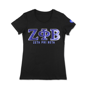 เสื้อยืดผ้าฝ้าย100สำหรับผู้หญิง Zeta phi Beta เสื้อยืดปักเลื่อมสีดำตัวอักษรกรีกมีสไตล์เสื้อลำลองแนวกรีกแวววาว - Product Image 1