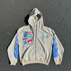 Sweat-shirts unisexes en molleton de coton délavé à l'acide avec logo personnalisé sur le devant, fermeture éclair, streetwear d'hiver, broderie, respirant, écologique, vente en gros - Product Image 5