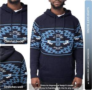 2024 Otoño Invierno moda hombres tejido con capucha pulóveres transpirable manga larga Color sólido cálido prendas de punto Casual 3D patrón - Product Image 2