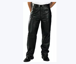 Men's Casual Cowhide Leather Pants Breathable Genuine Leather with Button Decoration Mid Waist Winter Leather Pants OEM - Product Image 5