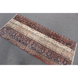 Vintage Small Rug 2.5x5.4 ft, <b>Red</b> Blue Camouflage Rug <b>Wool</b> - Product Image 3