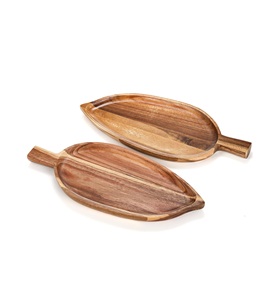 2 plateaux de service en bois d'acacia, 13 "x 5.5" plateaux de service en forme de feuille pour le divertissement, petit plateau de fromage - Product Image 1