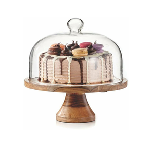 Assiette à dessert en bois classique affichage de gâteau couvercle en dôme en verre plateau de service rond vente chaude personnalisé meilleur prix - Product Image 1