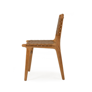 Silla de comedor moderna de Dallas con marco de madera maciza con cuero genuino para uso en el parque del hotel en casa - Product Image 2