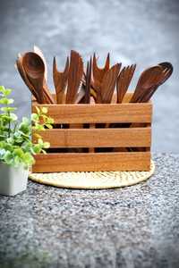 ที่เก็บช้อนส้อมทำจากไม้ขนาดเล็กอุปกรณ์จัดระเบียบงานทำมือเหมาะสำหรับเคาน์เตอร์ห้องครัวที่ดูเรียบง่ายและที่วางเครื่องใช้ที่เป็นมิตรต่อสิ่งแวดล้อม - Product Image 6