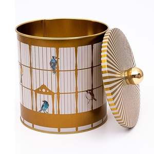 2.1L Vintage Birdcage Ilustración Contenedor de almacenamiento de alimentos 140x150mm Recipiente redondo de metal con pájaros coloridos y mango de perilla - Product Image 2