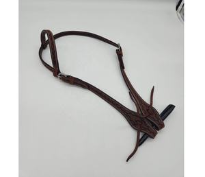 Cabezada de cuero ligera marrón de una sola oreja con diseño de cabeza de caballo tallada a mano para conjunto de aparejos western - Product Image 1