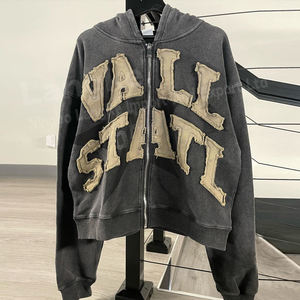 Sweat à capuche surdimensionné pour hommes de haute qualité patchs personnalisés sur le devant pull à capuche conception de fermeture éclair de détresse - Product Image 1