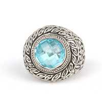 Bague en argent sterling 925 ajourée motif feuille, pierre bleue, coupe ronde géométrique délicate, rhodiée, pour usage quotidien, pour homme