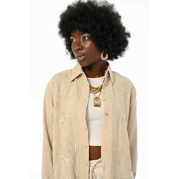 WOMEN'S EMBROIDERED OVERSIZED CUT SHIRT