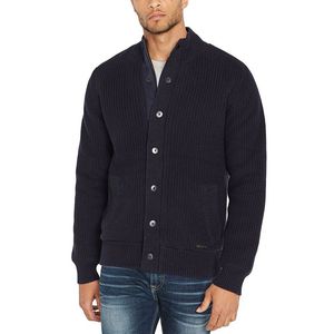 Cardigan da Uomo Buffalo David Bitton Taglia X-Large, Giacca Invernale Blu a Coste con Cappuccio, Decorazione con Bottoni e Cerniera con Scritta - Product Image 1