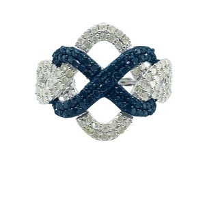 แหวน1.15 CTS เพชรอินฟินิตี้สีขาวและสีน้ำเงินทรงกลมเงินสเตอร์ลิงตามธรรมชาติ - Product Image 1