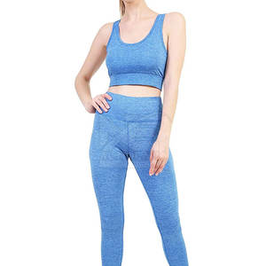 ชุดโยคะไร้รอยต่อ 2 ชิ้น คุณภาพสูงสำหรับผู้หญิง ผ้าสแปนเด็กซ์/โพลีเอสเตอร์ ระบายอากาศได้ดี เอวยางยืด ลายเรียบ สำหรับออกกำลังกายในยิม - Product Image 1