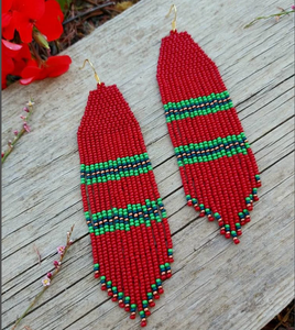 Dark <b>Red</b> Ombre Long Beaded Fringe <b>Earrings</b>, Ombre <b>Earrings</b> Seed Bead <b>Earrings</b> Dangle Boho <b>Earrings</b> - Product Image 1