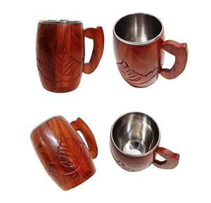 Precio al por mayor, tazas de cerveza de madera marrón Natural, tazas artesanales hechas a mano con asa para té, accesorio de negocios ecológico - Product Image 2