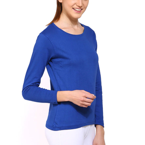 Totalmente personalizar Logo impreso cuello redondo transpirable mujeres camisas de manga larga/s en blanco liso 100% algodón Slim Fit camisa de mujer - Product Image 3