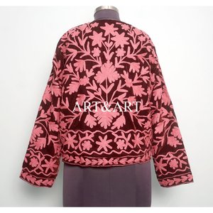 Veste courte pour femme en velours bohème brodée à la main, motif floral, éco-responsable, matelassée, imprimée, 100% coton, coque en coton - Product Image 5