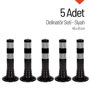 แผ่นกั้นจราจรแบบยืดหยุ่น 5 ชิ้น ขนาด 45 x 8 ซม. สีดำ ทำจากวัสดุ ABS PE PVC พร้อมแถบสะท้อนแสงสีขาวเพื่อความปลอดภัยบนท้องถนน - Product Image 1