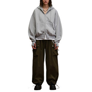 Custom Oversized Zip up Outside Seam Drawstring <b>Long</b> Sleeve Vintage <b>Women</b> Patchwork Cotton Jersey <b>Hoodie</b> - Product Image 3