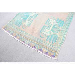 Tapis vintage 1,7x3,8 pieds, petit tapis turc, tapis persan en laine bleue - Product Image 5