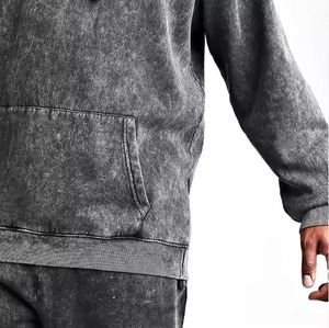 Custom Logo Printed Winter Flare Hooded Mens 2 in 1 Streetwear Tracksuit 100 <b>Cotton</b> <b>Raw</b> Hem Flared Sweatpants Acid Washed - Product Image 2