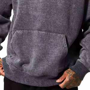 Sweat à capuche 100% coton délavé à l'acide Street-Wear lourd pour homme imprimé teint uni pour l'hiver - Product Image 4