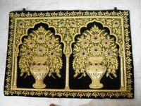 Tapisseries murales brodées Zari, design contemporain, tissu en coton, taille personnalisée, artisanat en métal, décoration intérieure