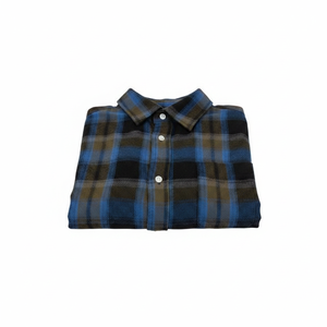 Chemise en flanelle légère et respirante de haute qualité pour homme, manches longues, à carreaux bleu foncé et olive, décontractée, pour l'été - Product Image 3