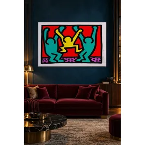 Impresión en lienzo de Fida Keith Haring Happy Family sobre fondo rojo - Product Image 5