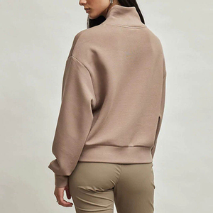 2025 Women's High Neck Regular Oversize <b>Jumper</b> Stand 100% Cotton Sports Breathable Half <b>Zip</b> Eco-Friendly Fleece Sweatshirt Front - Product Image 3