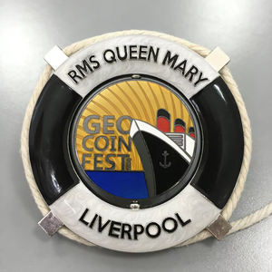 Geocoin Personalizado con Forma de Salvavidas |   Diseño Náutico Marítimo con Amarre de Cuerda |   Objeto Coleccionable de Metal para Geocaching - Product Image 1