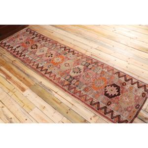 2.8x10.2 ft Rug, Vintage Turkish Rug, Red <b>Brown</b> Polka dot <b>Wool</b> Rug - Product Image 4