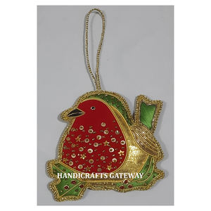 Material de tela Zari bordado árbol adorno colgante forma de pájaro con trabajo de cuentas mejor calidad utilizado para la decoración del Festival de Navidad - Product Image 1