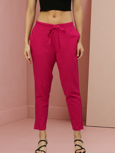 Soft <b>Womens</b> Straight Fit Pink Cotton Slub <b>Trouser</b> <b>Pant</b> Comfortable Solid Casual Bottom Wear For Daily Office Travel Use - Product Image 4