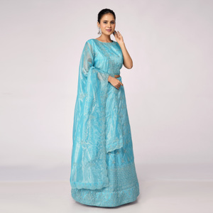 ชุดเลเฮนกา โจลี ผ้าตาข่ายปักลายสำหรับเด็กผู้หญิง พร้อมผ้าคลุมไหล่ |   ชุดเด็กสำหรับงานแต่งงาน งานเทศกาล และขายส่ง - Product Image 5