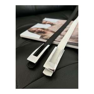Offre spéciale 2 pièces : Ceinture fine pour femme avec boucle argentée de créateur, ceinture pour veste, ceinture pour chemise, ceinture pour robe - Noir et blanc - Argent - Product Image 4