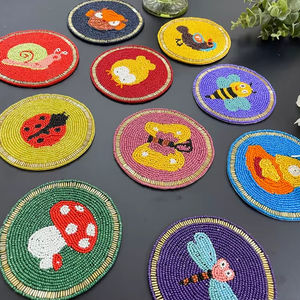 Handmade Portable <b>Glass</b> Beaded <b>Coasters</b>-Classic Drink <b>Coasters</b> with Polyester Backing (4x4 Inch) for Church & Religious Gifts - Product Image 1