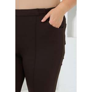 Pantalon en tricot côtelé marron café grande taille avec ceinture élastique - Product Image 3