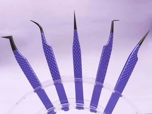 แหนบปลายขนตาแบบปลายไฟเบอร์ทำจากเหล็กสีม่วงลาเวนเดอร์ออกแบบโลโก้ได้ตามต้องการ - Product Image 4