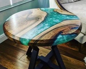 CHAMBRE ARTISANALE TABLE RONDE EN RÉSINE ÉPOXY POUR SALLE À MANGER Meubles Table de rivière en bois et résine pour bureau à domicile - Product Image 2
