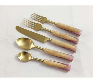 Juego de Cubiertos de Acero Inoxidable Chapado en Oro, Juego de Cubiertos Moderno de Cinco Piezas, Juego de Cubiertos de Tendencia, Juego de Cubiertos Hecho a Mano - Product Image 4