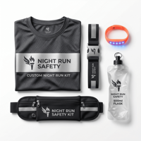 Kit de course nocturne personnalisé avec tee-shirt réfléchissant, brassard LED, pochette souple et ceinture de course