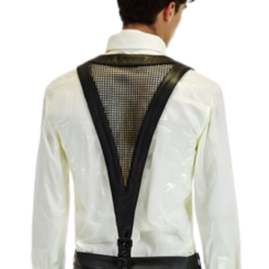 Mens Gridlock Leather and Mesh Collared <b>Harness</b> Red and Black Fetish Clubwear <b>Harness</b> <b>Top</b> - Product Image 6